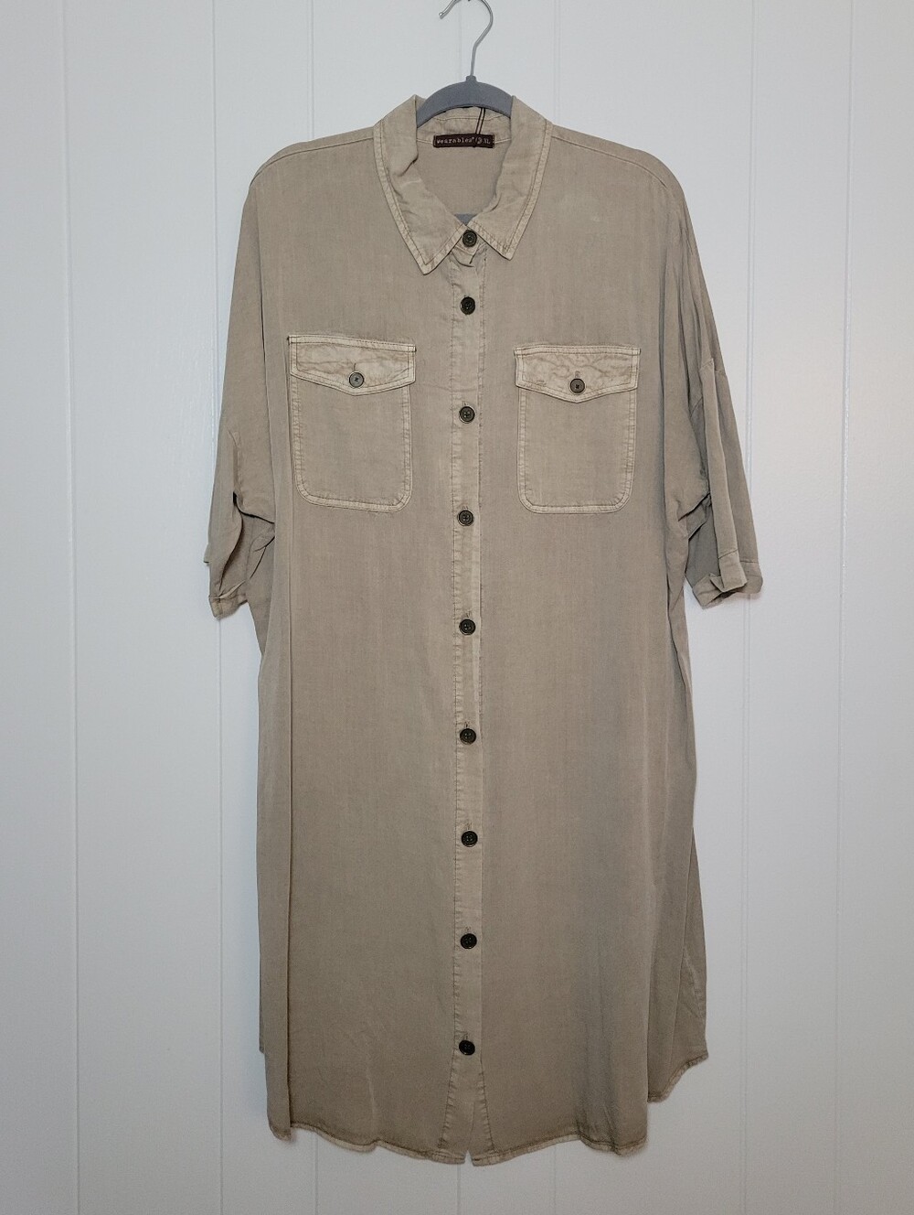 NWT Wearables XCVI Camper Tunic Shirt Dress Tan Rayon Lyocell Button Up Tan XL